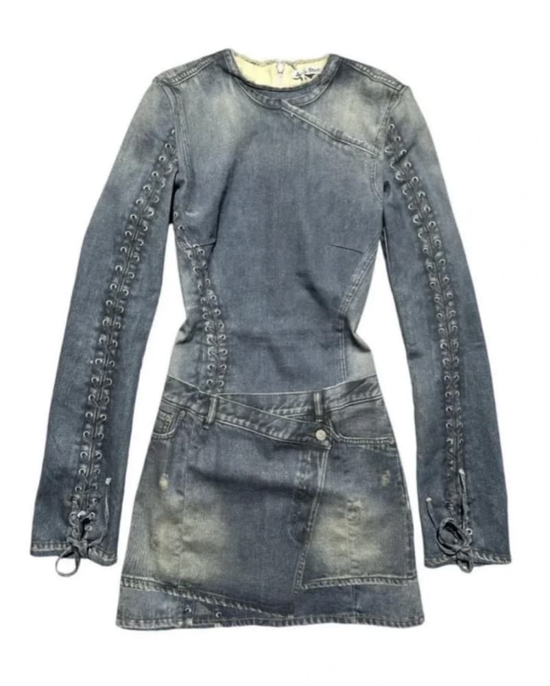 Edgy Denim-Look Dress Casual Party Mini - Image 6