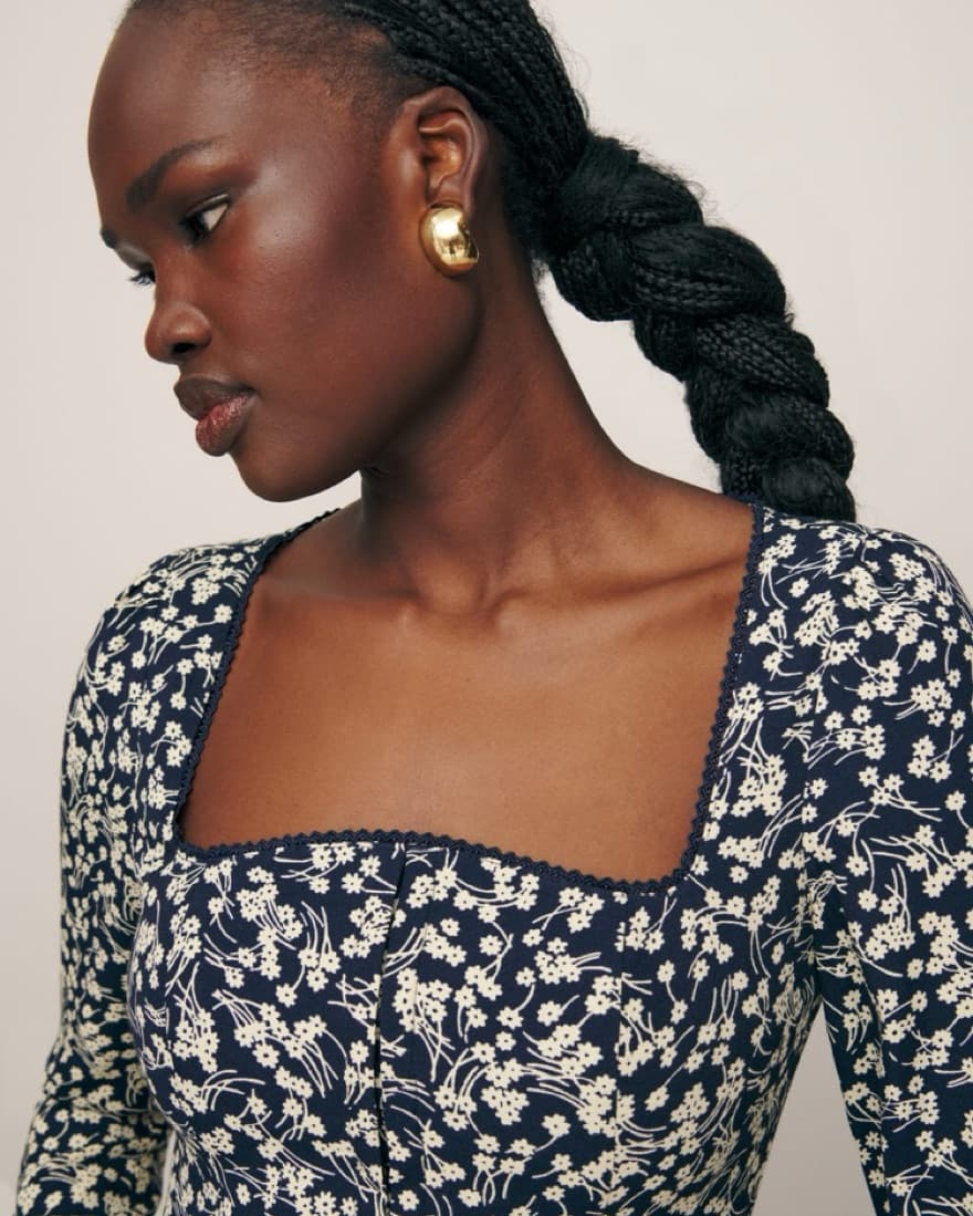 Reformation Chaylyn Dress Navy / Ivory - Image 2