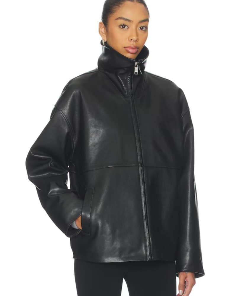 EAVES Funnel Neck Leather Jacket Black - Image 4