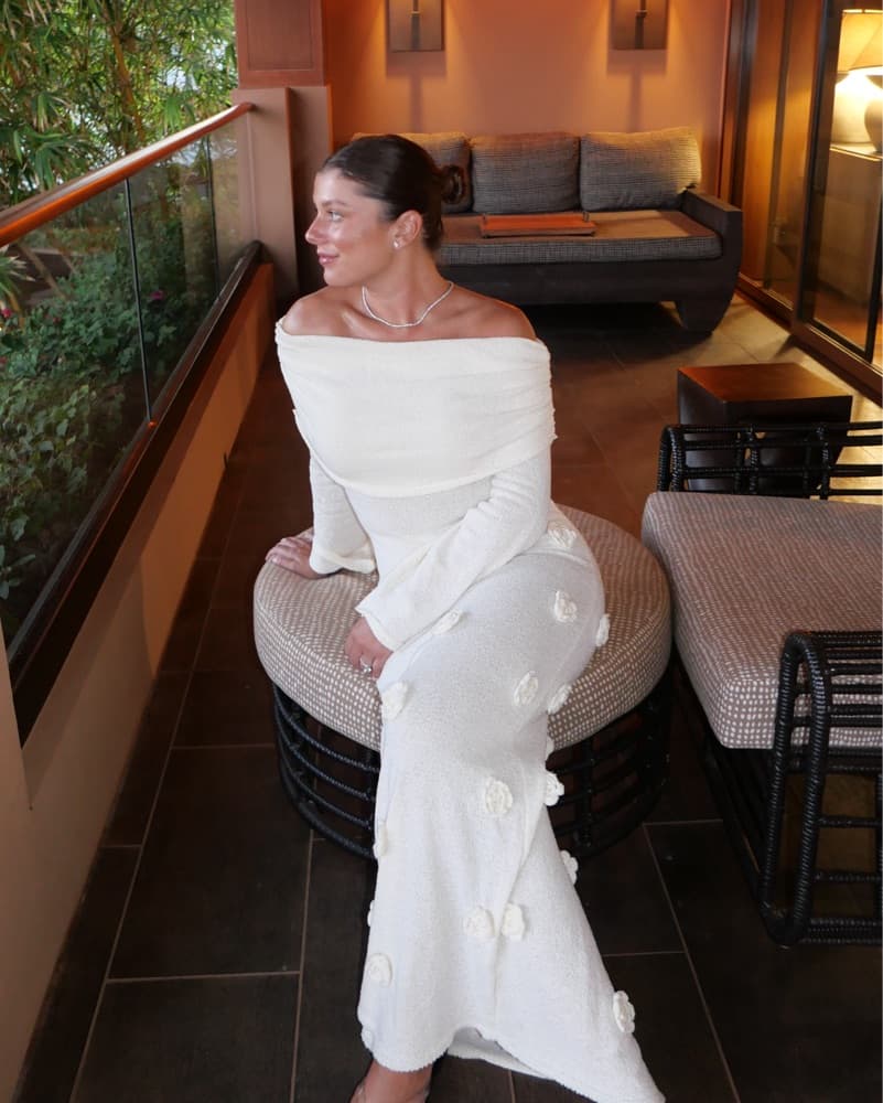 Meshki Off The Shoulder White Rose Dress - Image 1