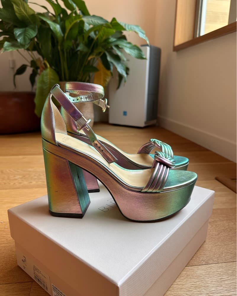Shimmering Metallic Platform Sandals - Image 2