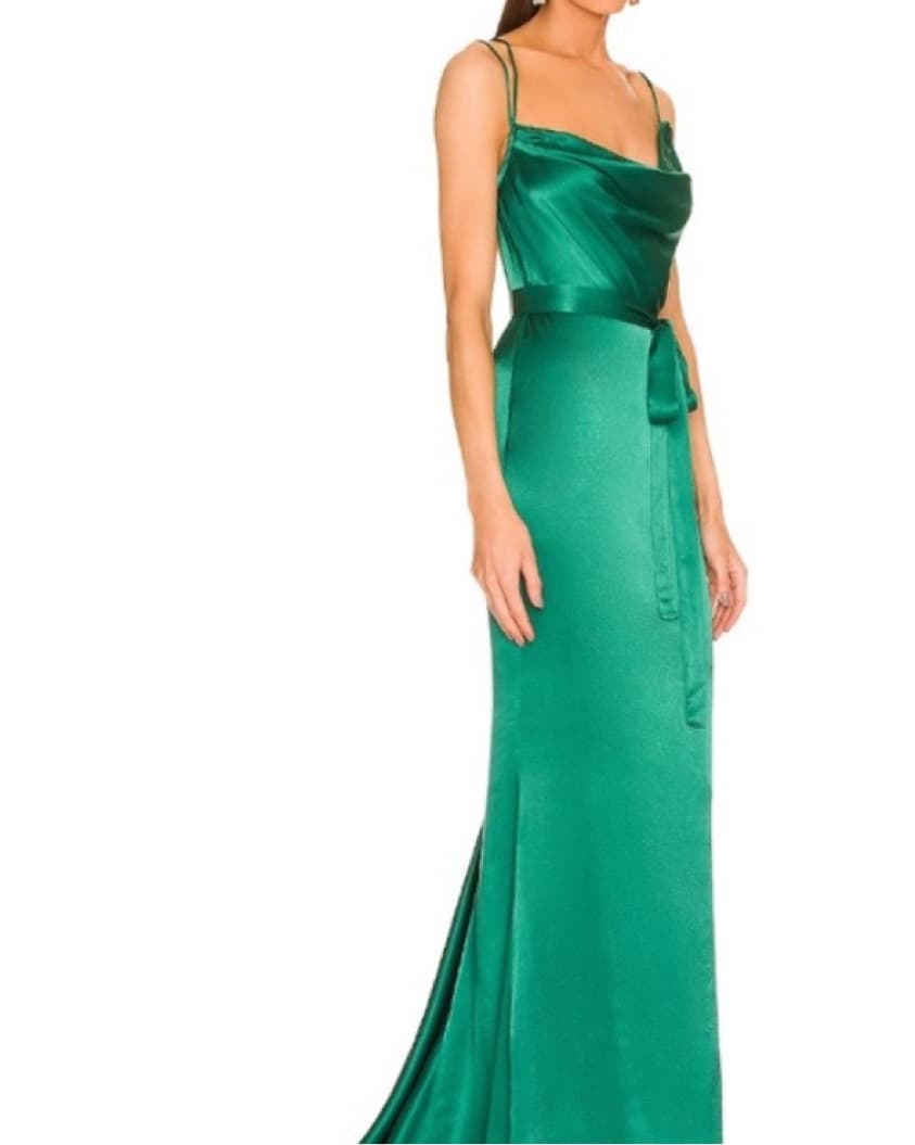 Emerald Green Satin Revovle Dress  - Image 2
