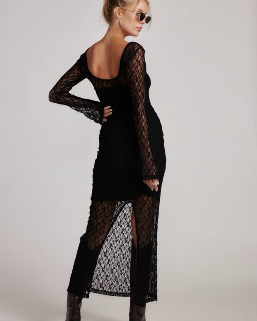 12th Tribe Jules Black Lace Maxi Dress - Image 2