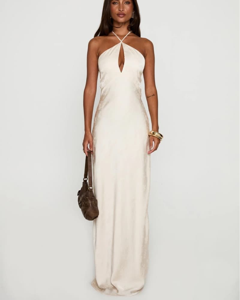 Limosina Halter Maxi Dress In Champagne  - Image 1