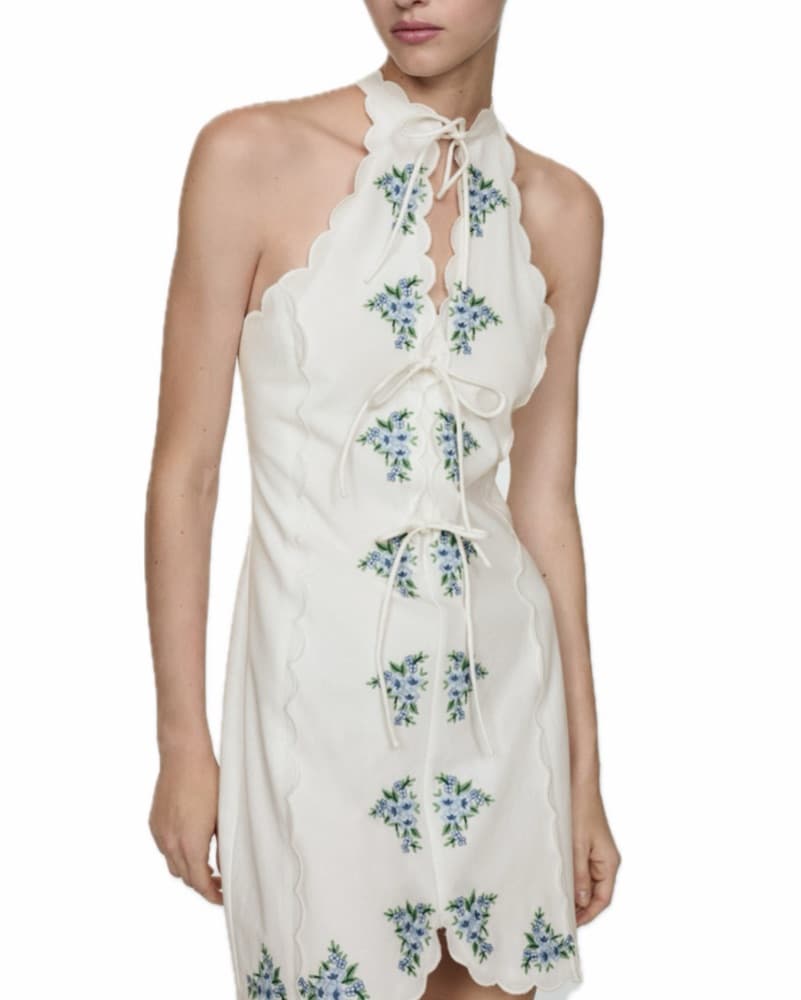 Mango Bow Embroidered Mini Dress - Image 2