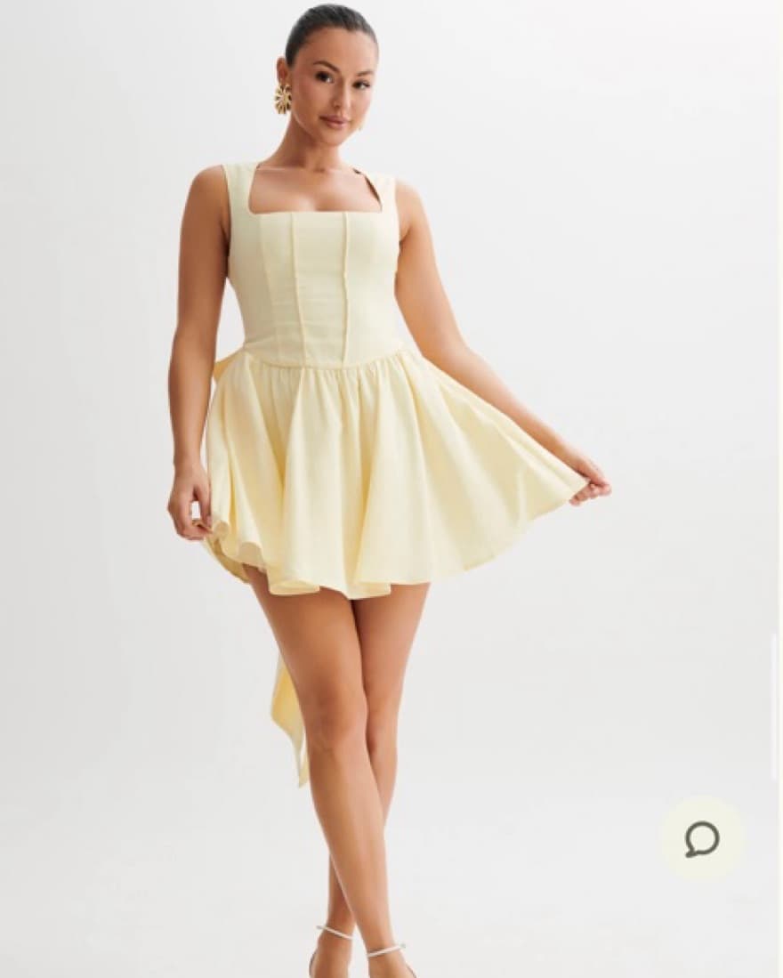 Linen Bow Back Mini Dress -Lemon Sherbet - Image 3