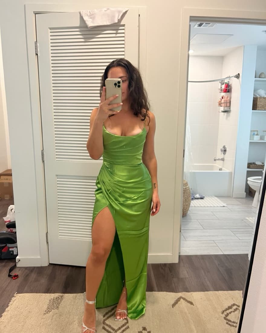 Sau Lee Satin Gown in Apple Green - Image 2
