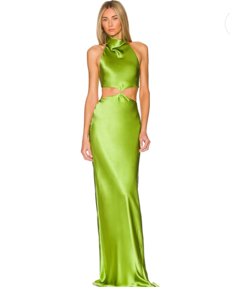Green Silk Cutout Knotted Gown - Image 1