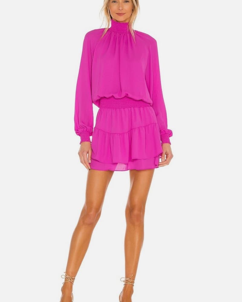 Pink krisa Turtleneck Ruffle Skirt Dress - Image 1