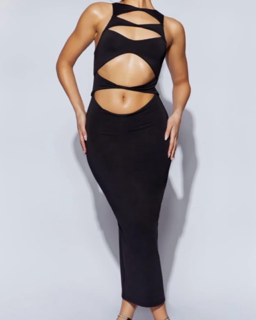 Black Midi Meshki Cutout Dress - Image 3