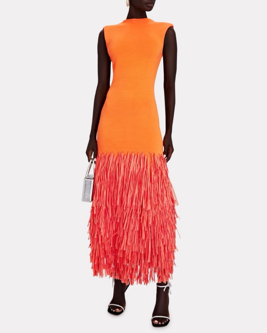 Aje Rushes Raffia Knit Midi Dress - Image 1