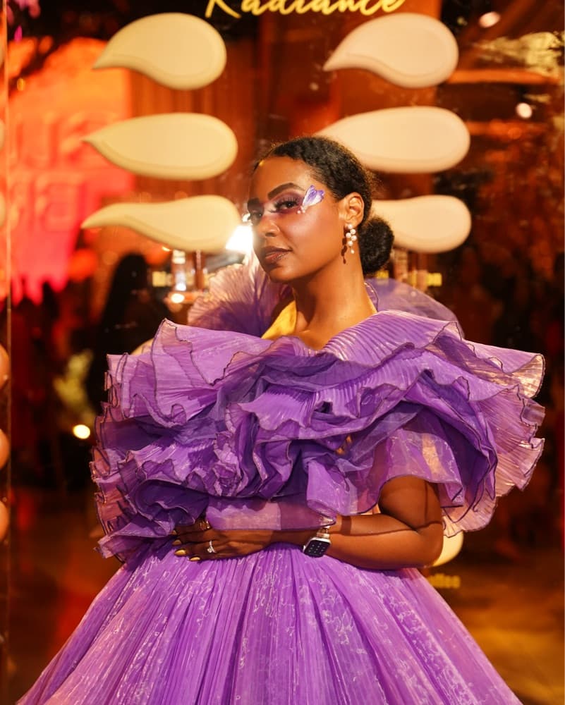 Vibrant Pleated Glamour Purple Dress - Image 2