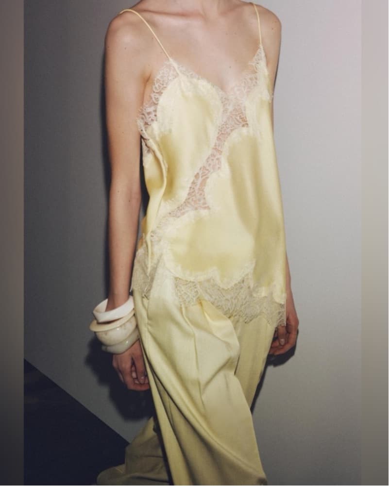 Zara Yellow Satin Lace Asymmetrical Top - Image 4