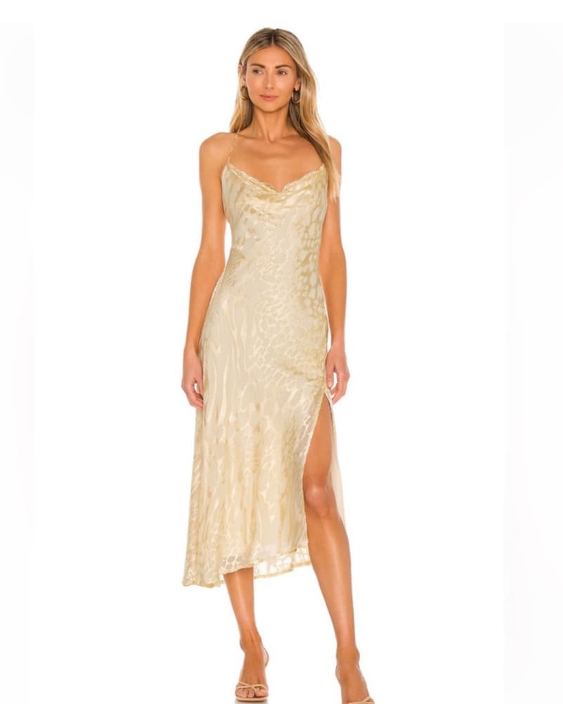 ASTR Shimmering Gold Maxi Dress - Image 1