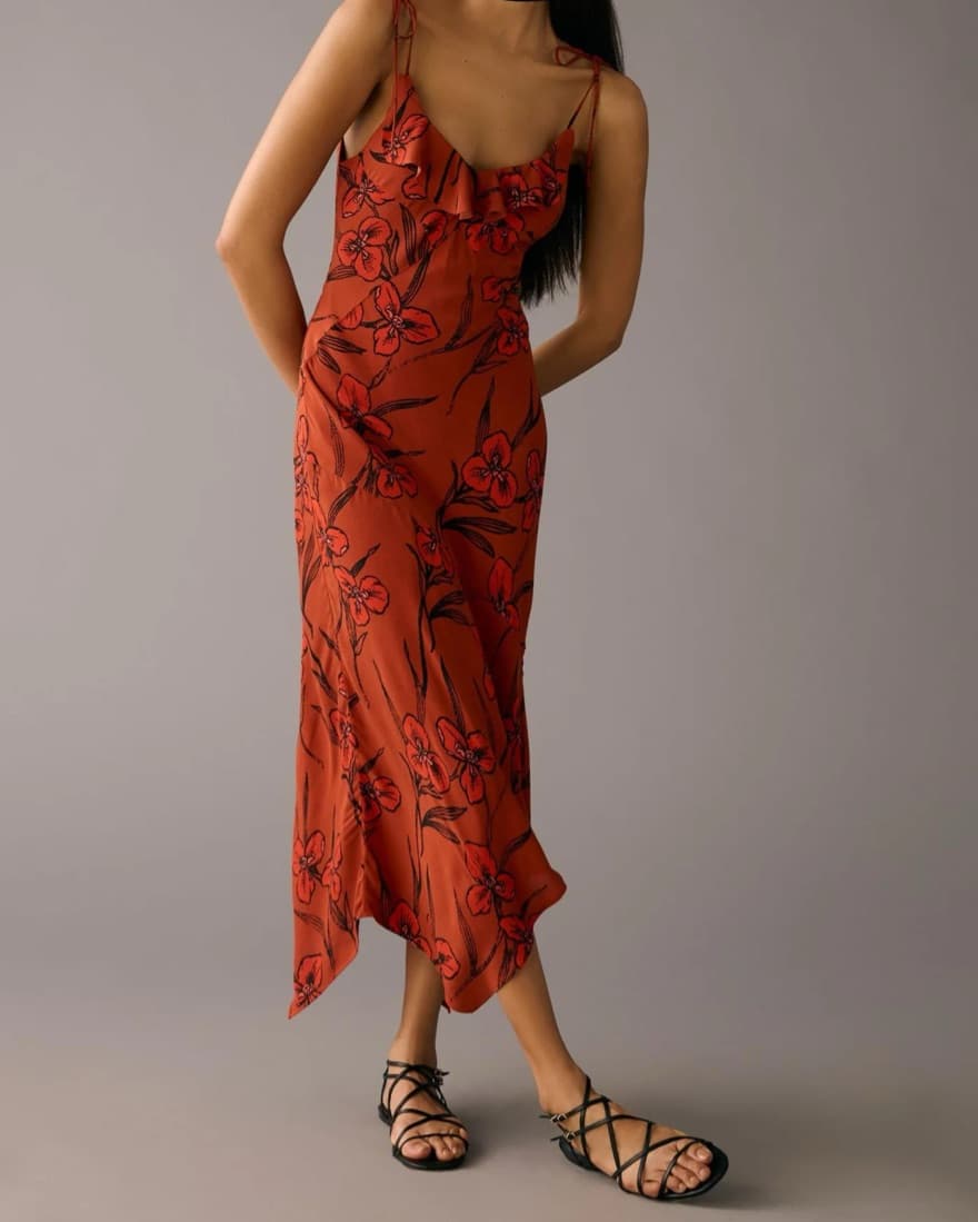 Anthropologie Floral Ruffle V-Nexk Dress - Image 4