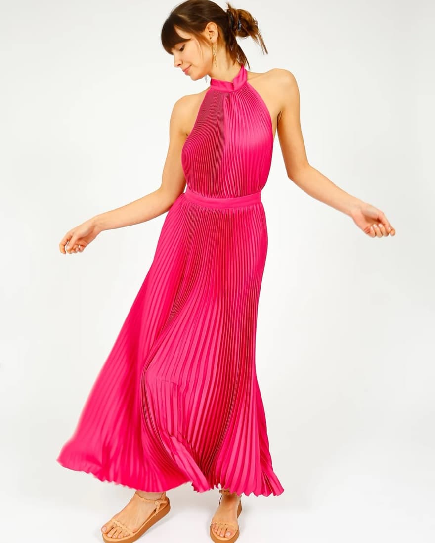 L’idee Pleated Gown In Hot Pink - Image 1