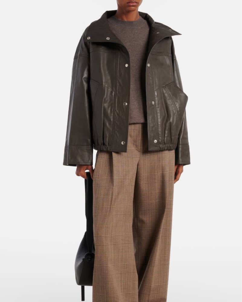 Róhe Brown Leather Bomber Jacket - Image 4