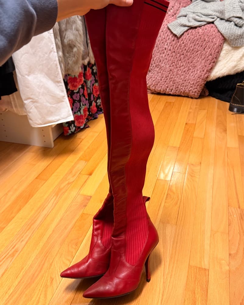 FENDI Red Over The Knee Boots - Image 2