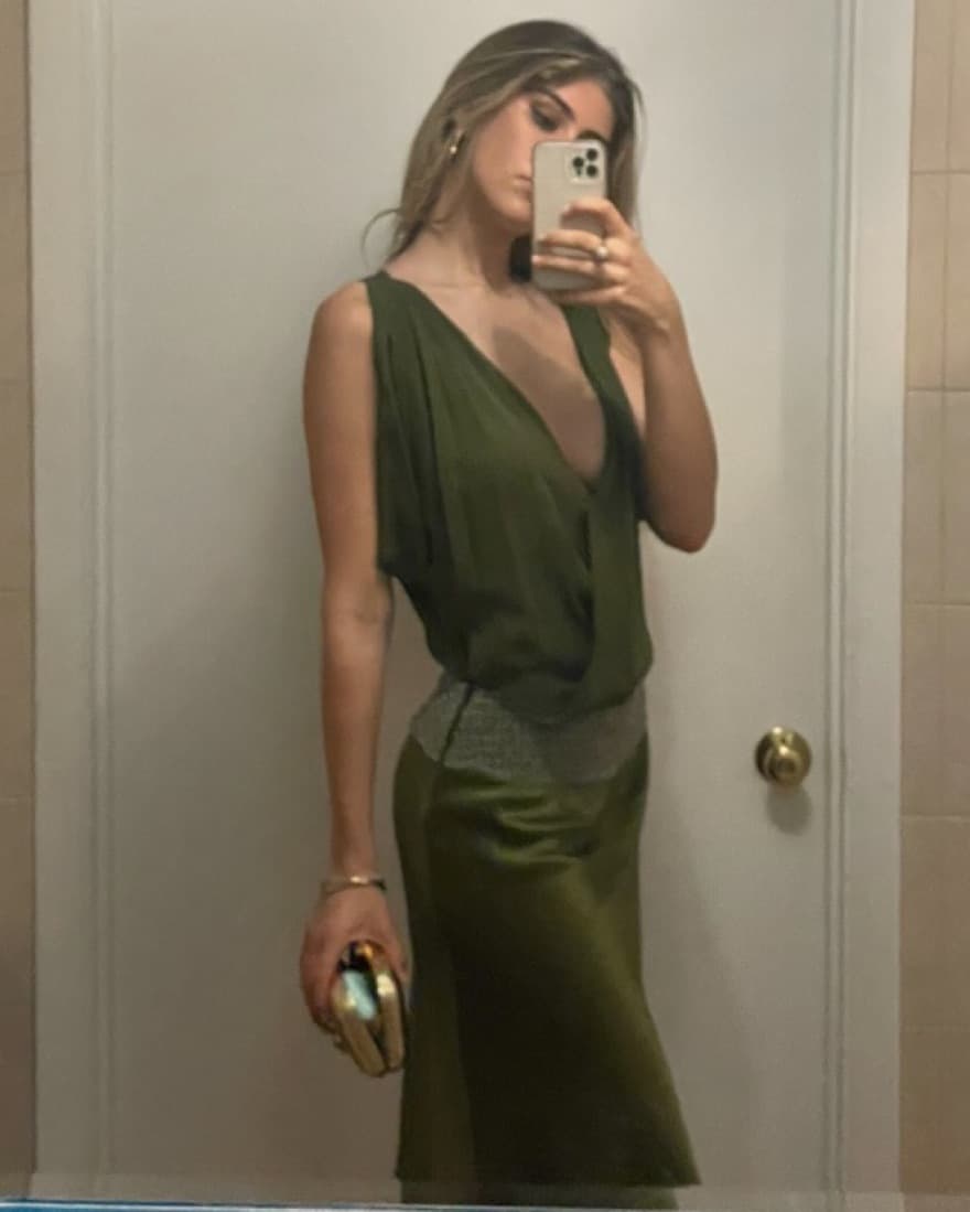 Vintage Green Silk & Chiffon Dress - Image 2