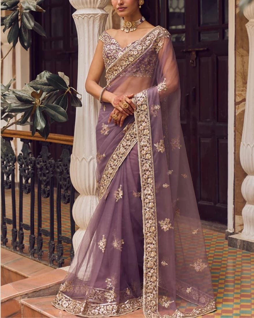 Beautiful Purple Saree - Image 1