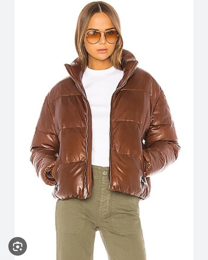 Chic Leather Puffer Jacket in Rich Brown - Image 2