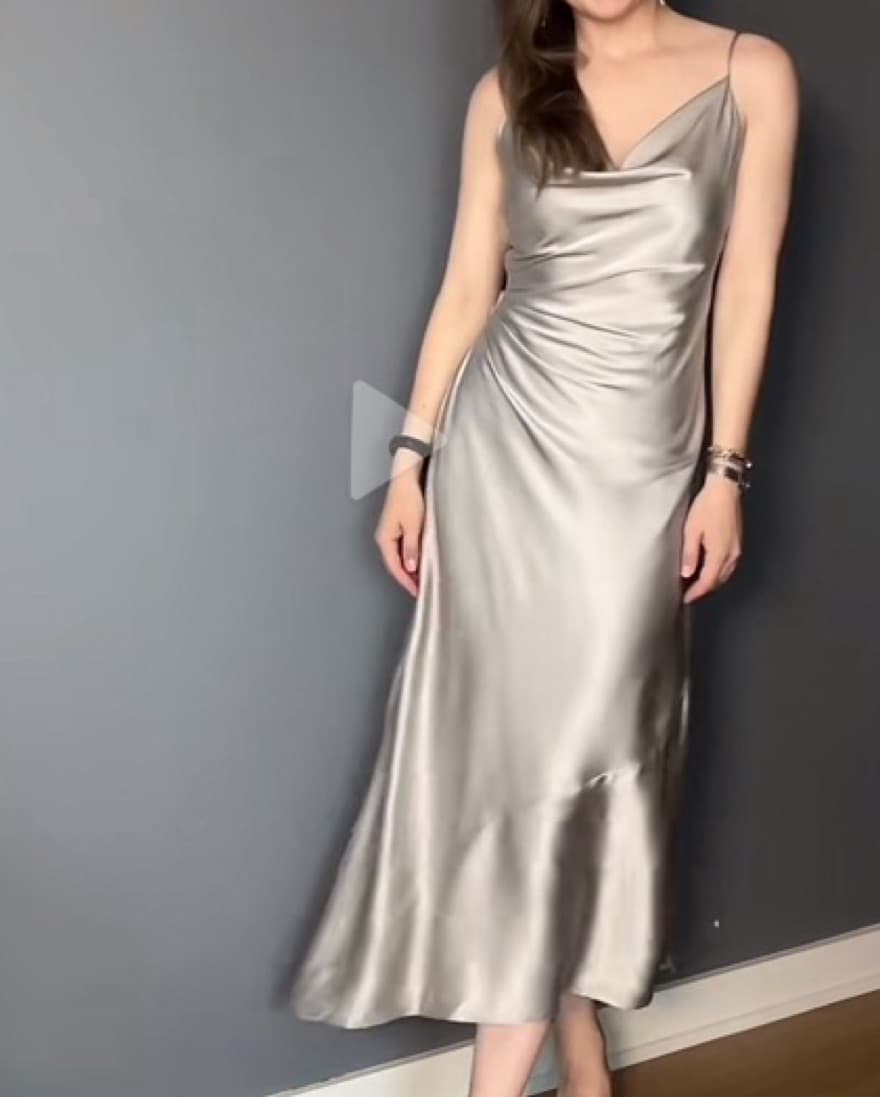 Gray Satin Midi Zara Dress - Image 2