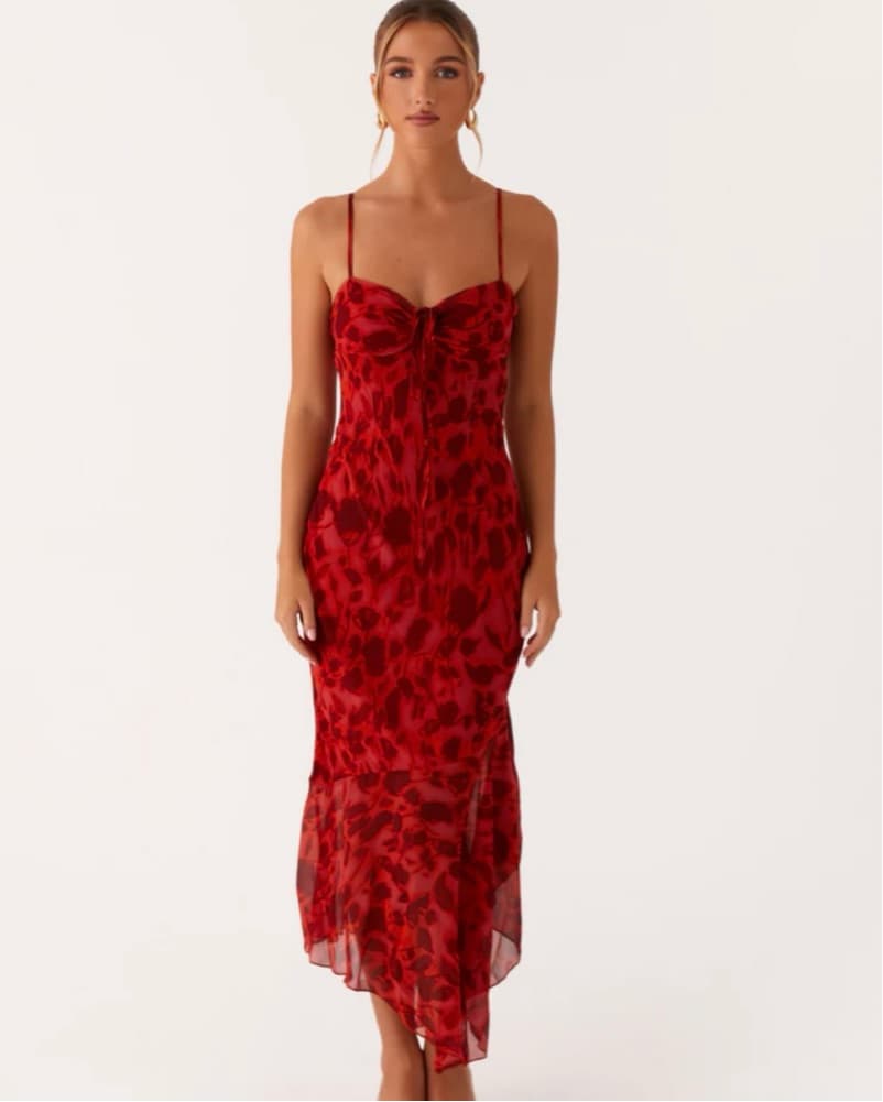 Peppermayo Red Floral Midi Dress - Image 1