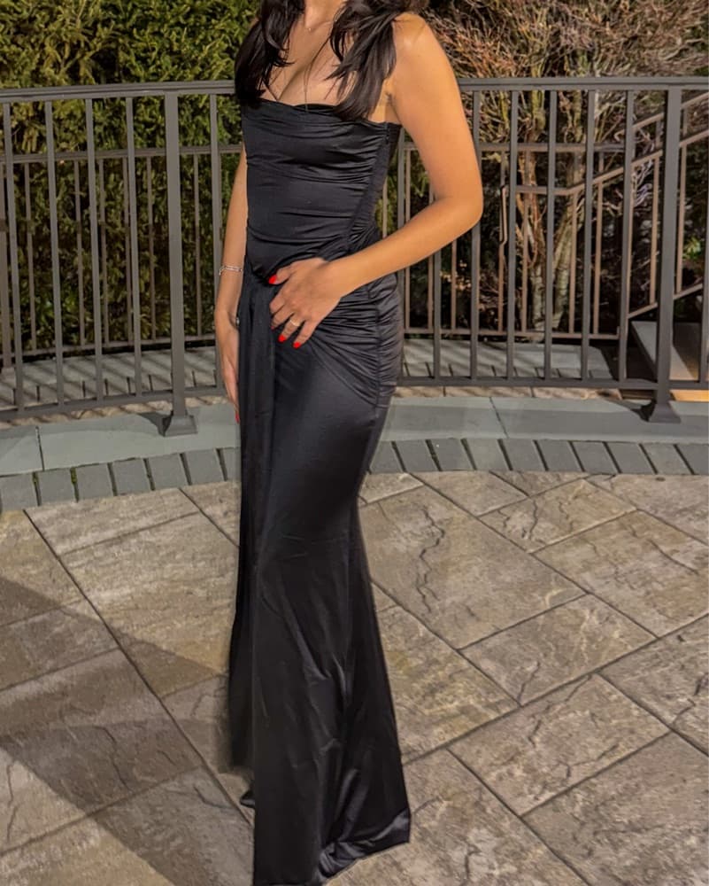 Oh Polly Satin Bandeau Draped Gown - Image 4