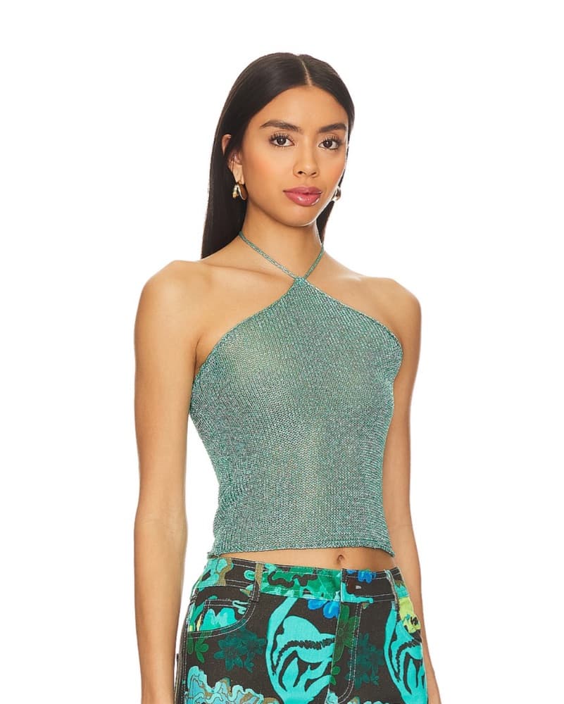 Blue Sequin Knit Halter Top - Image 3
