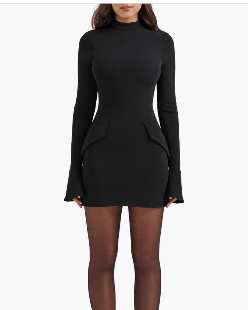 House Of CB Black Bell-Sleeve Mini Dress - Image 1