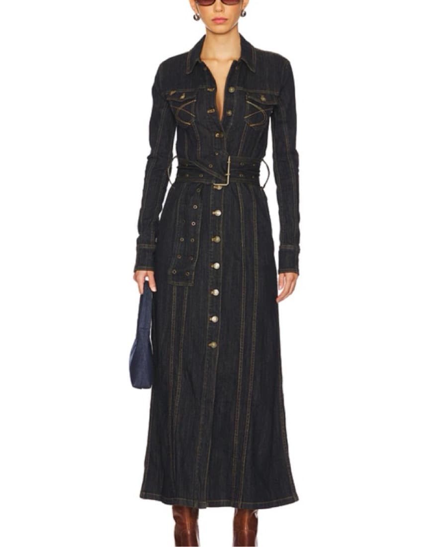 X-long Fitted Denim Dress in Indigo - Image 1