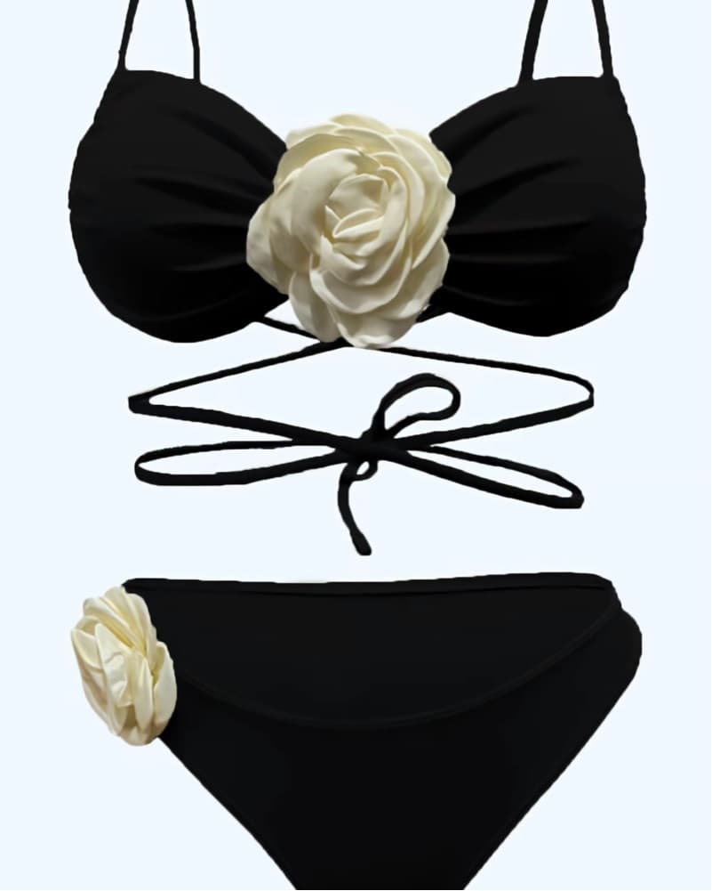 Black Bikini W White Rose - Image 2