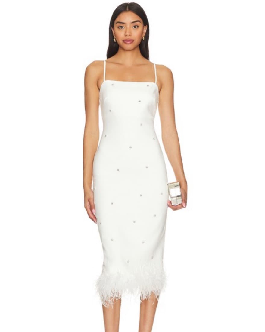 Stunning Feathered White Midi Dress - Image 1