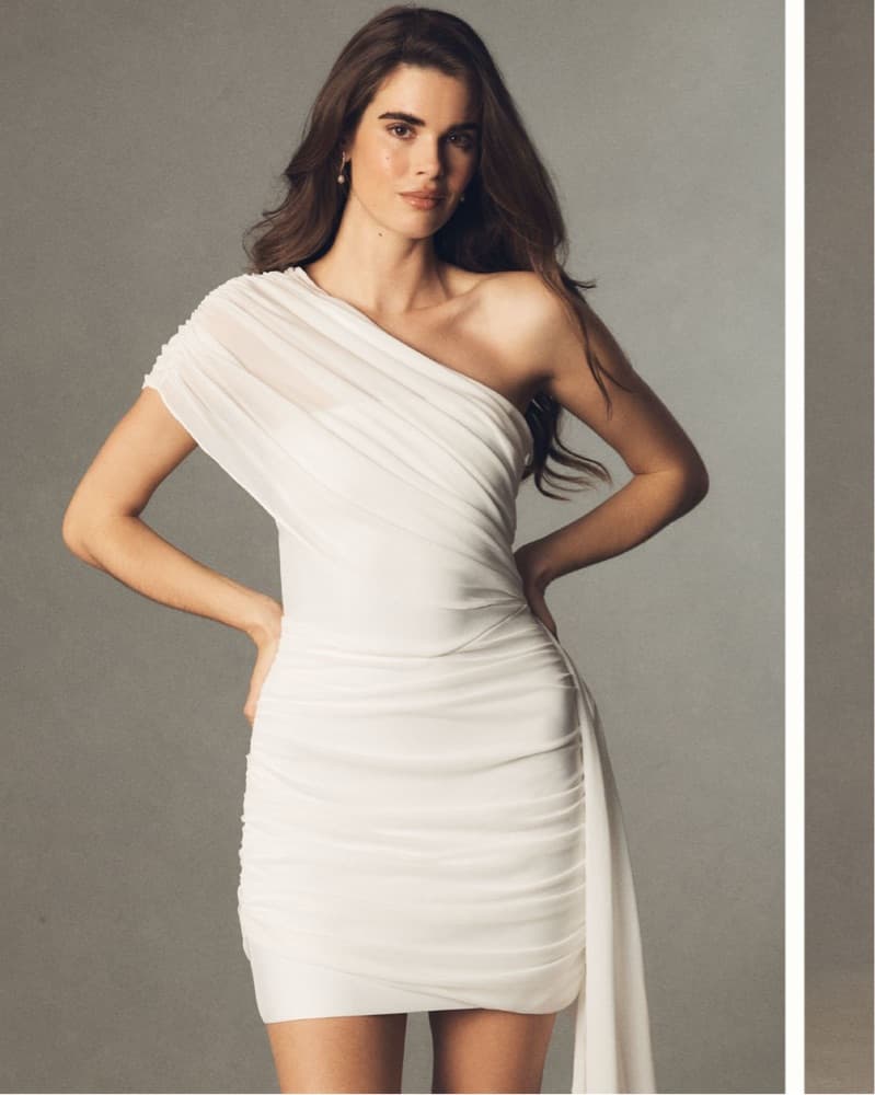 Elegant One-Shoulder Ruched Mini Dress - Image 2