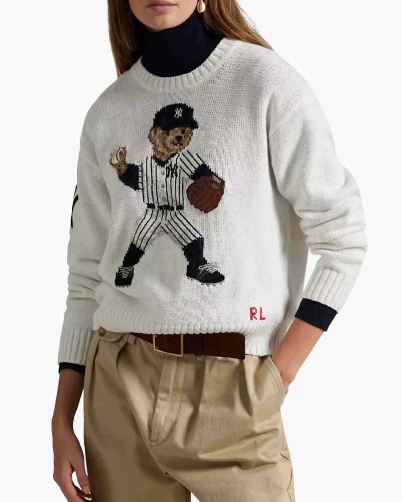 White RL Polo Bear Yankees Sweater - Image 4