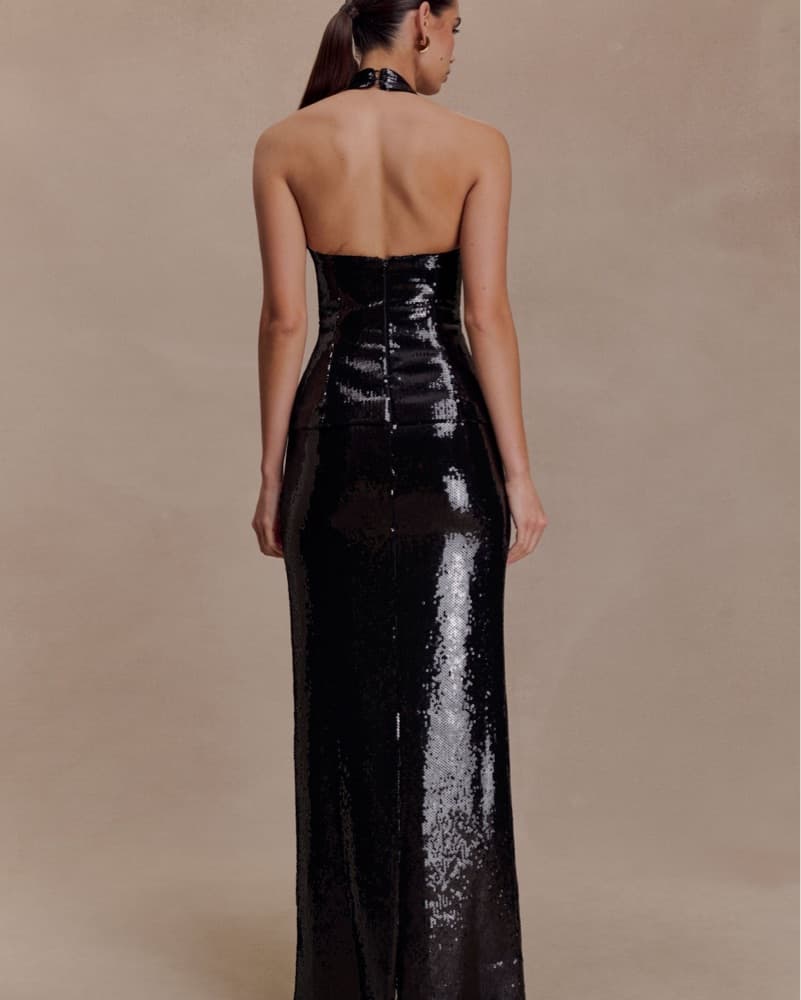 Meshki Peplum Black Sequin Gown - Image 2
