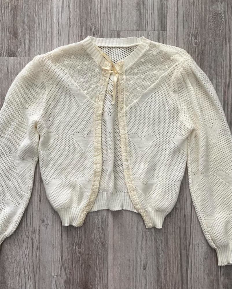 Cream Cardigan With Lace Detail - Image 1