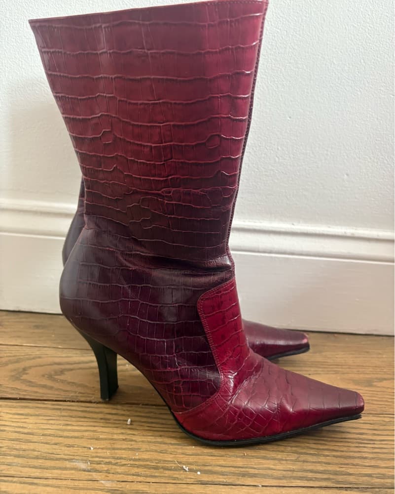 Striking Crocodile-Embossed Leather Boots - Image 2