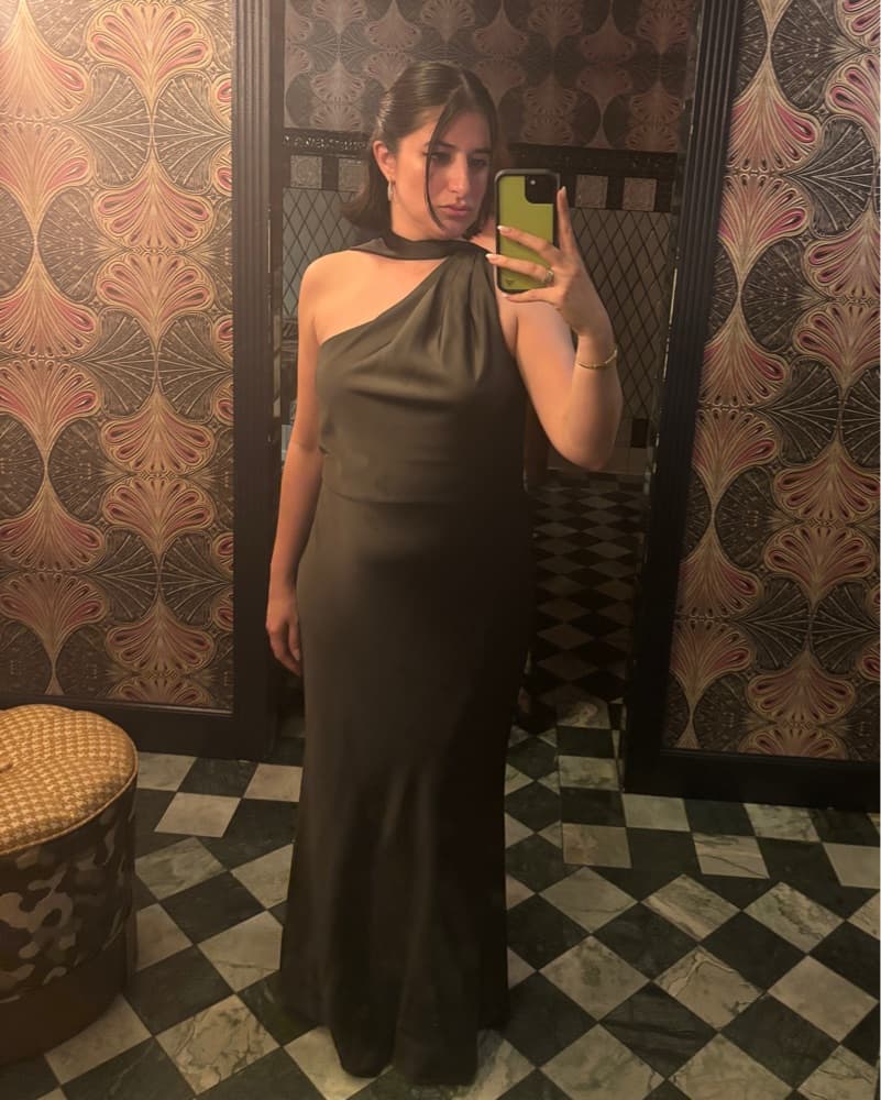One-Shoulder Satin Dress W/ Scarf - Image 4