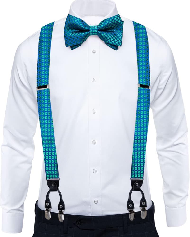 Vibrant Teal Bow Tie and Suspender Set - Image 1