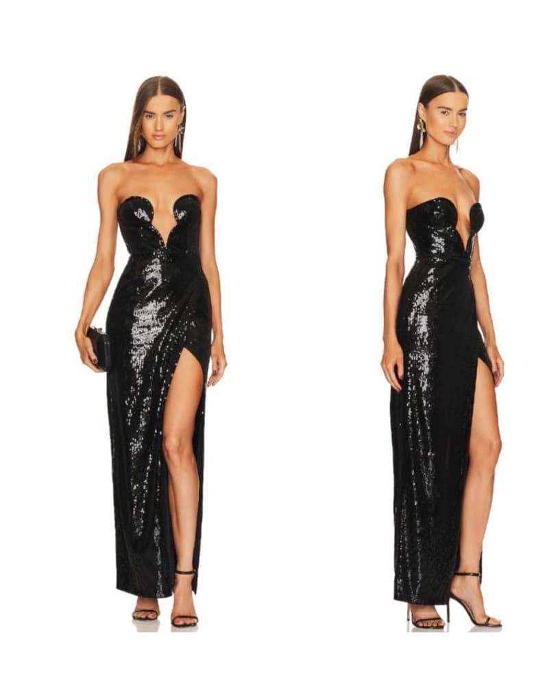 Michael Costello Black Sequin Gown - Image 1