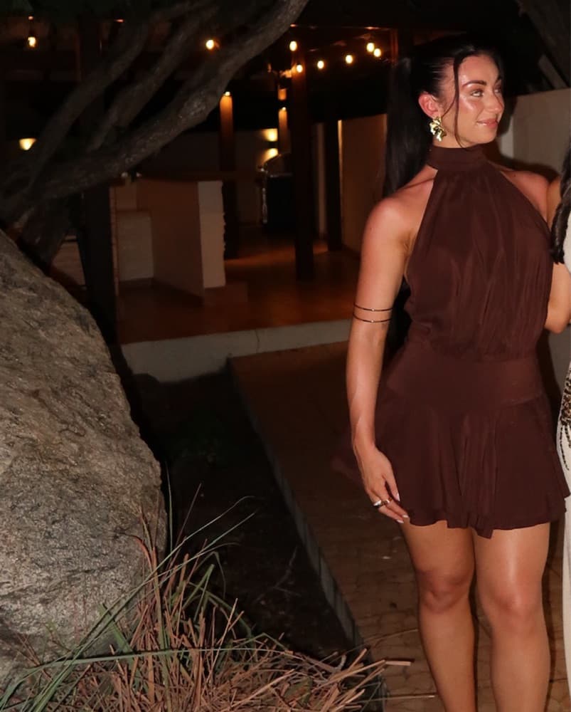 Backless Halter Dress In Brown - Image 4