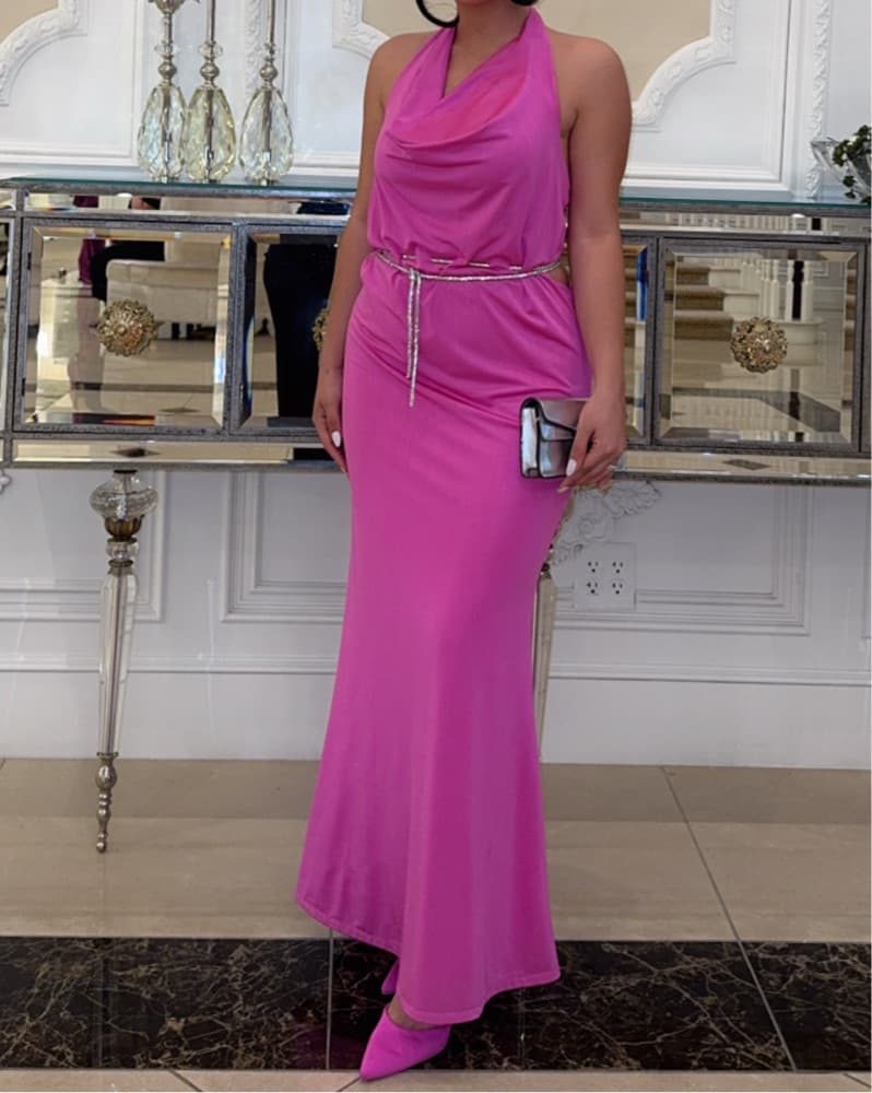 Stunning Fuchsia Halter Gown - Image 1