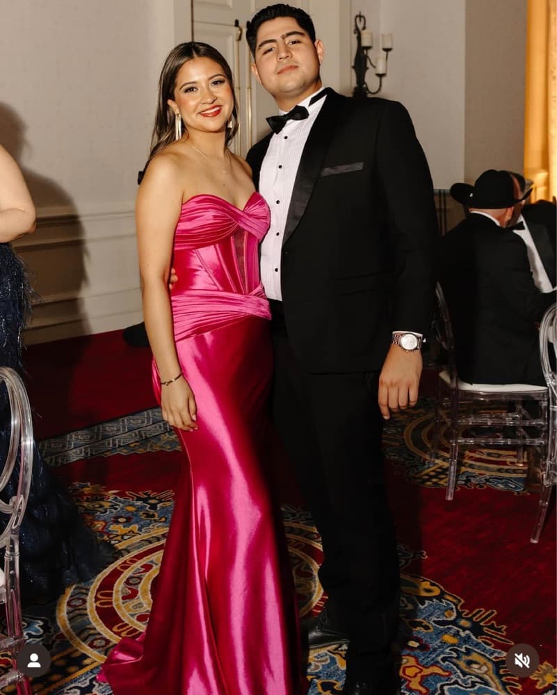Glamorous Fuchsia Satin Gown with Thigh-High Slit - Image 2