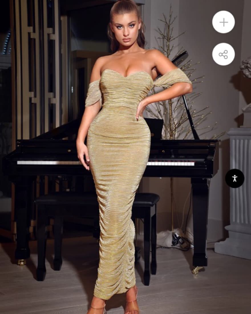 Miss Circle Gold Off Shoulder Dress - Image 2
