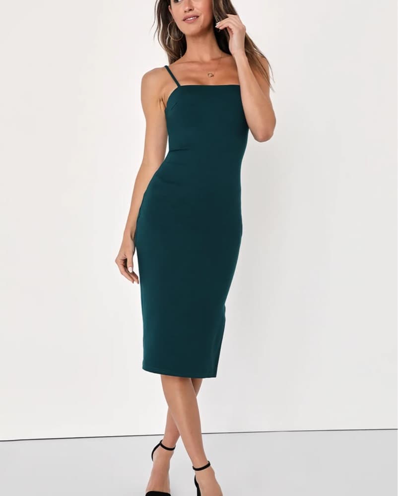 Paulina Forest Green Bodycon Midi Dress - Image 1