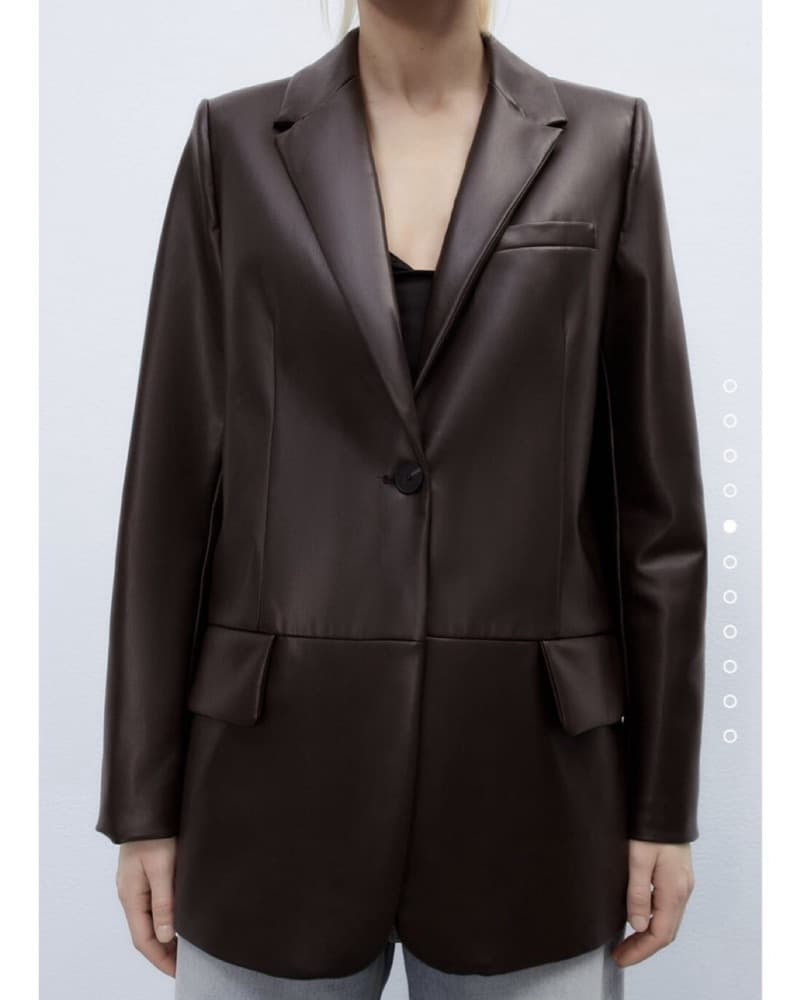 Dark Brown Faux Leather Masculine Blazer - Image 6