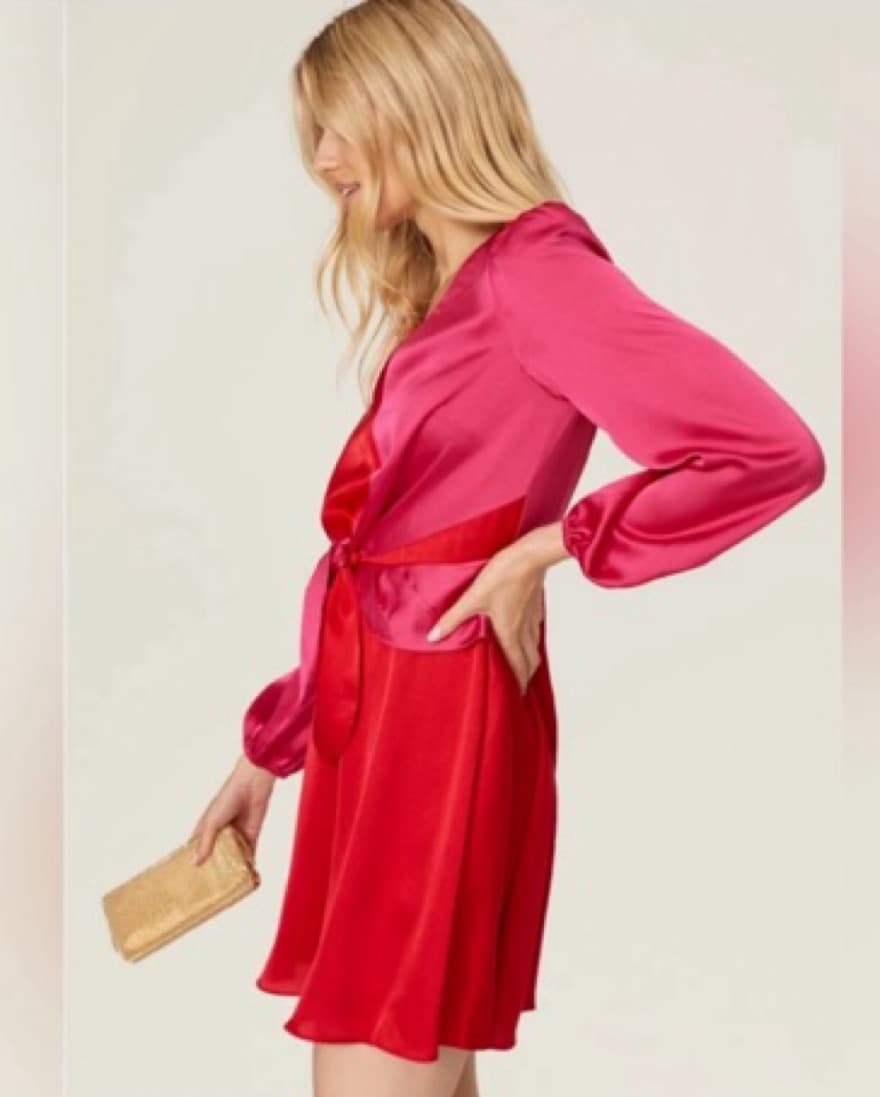 Milly Red Pink Satin Formal Dress - Image 3