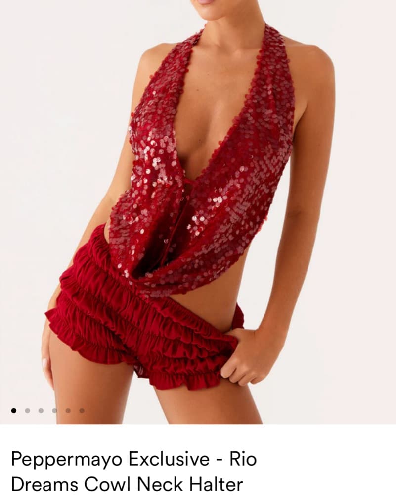 Peppermayo Red Sequin Halter Top - Image 1