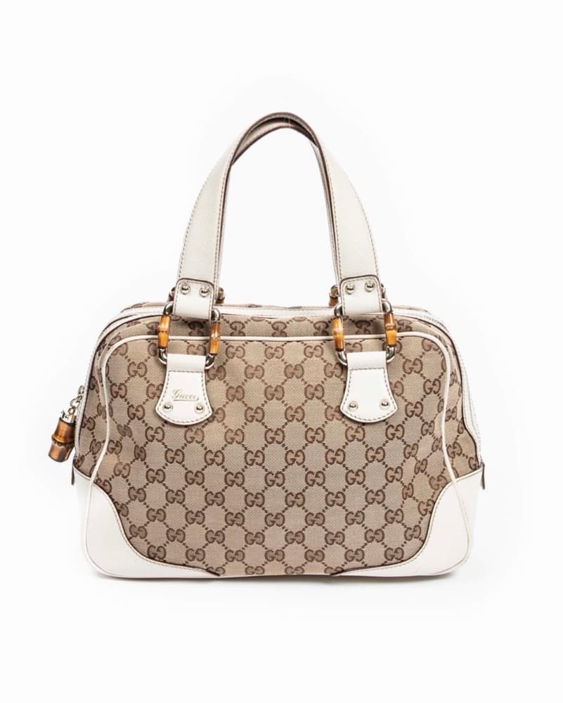 Vintage Gucci Bamboo Canvas Handbag - Image 2